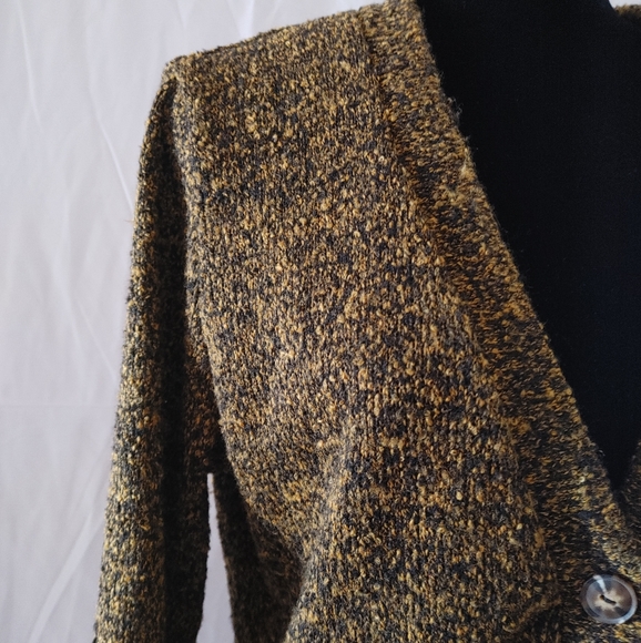 Women's V Neck Crop Cardigan Long Sleeve Black Brown Size Large - Picture 3 of 6